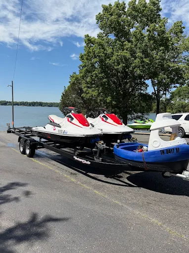 Yamaha WaveRunners loaded on trailer at Old Hickory Lake boat ramp