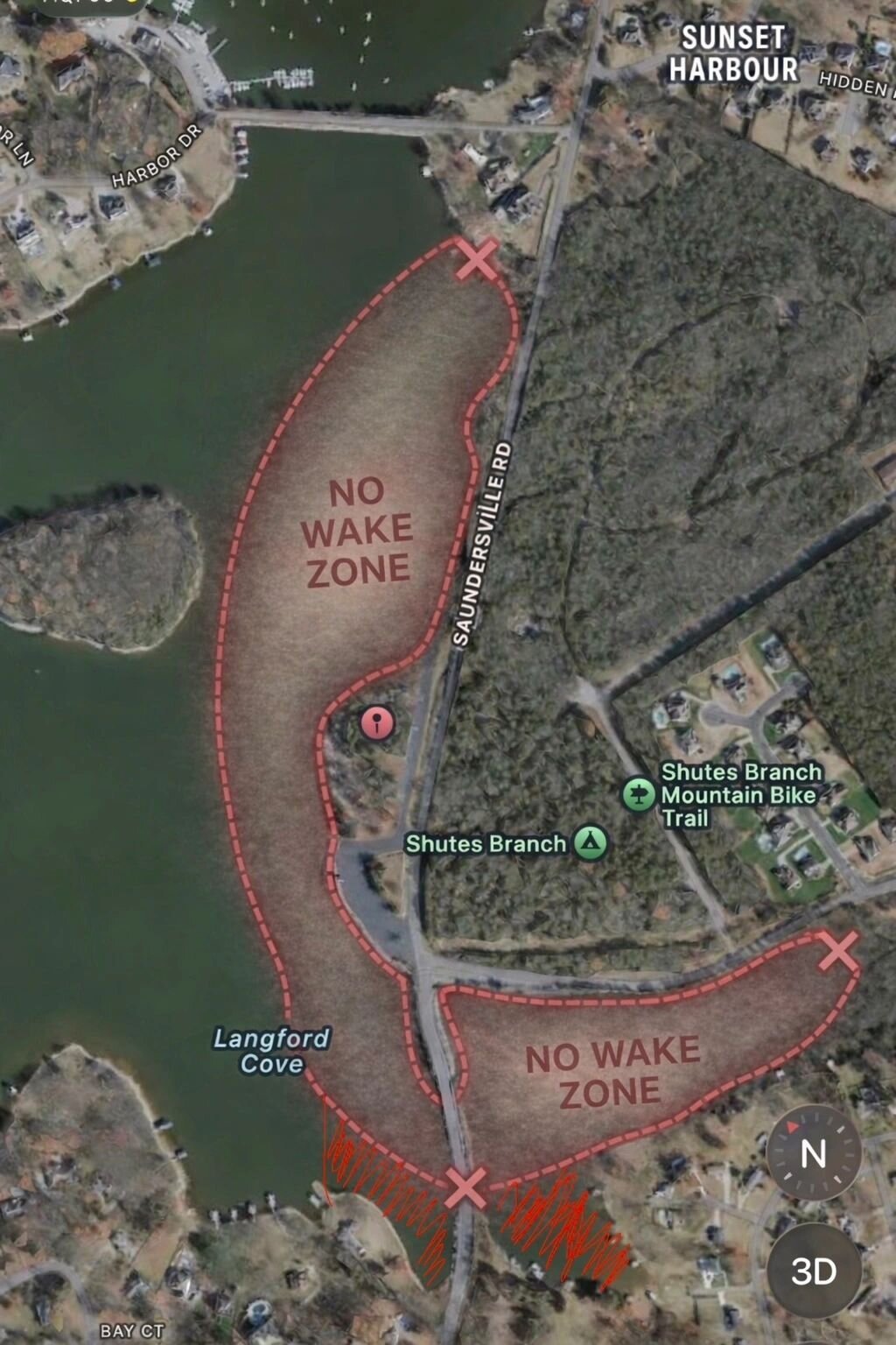 Aerial view of Shutes Branch ramp on Old Hickory Lake